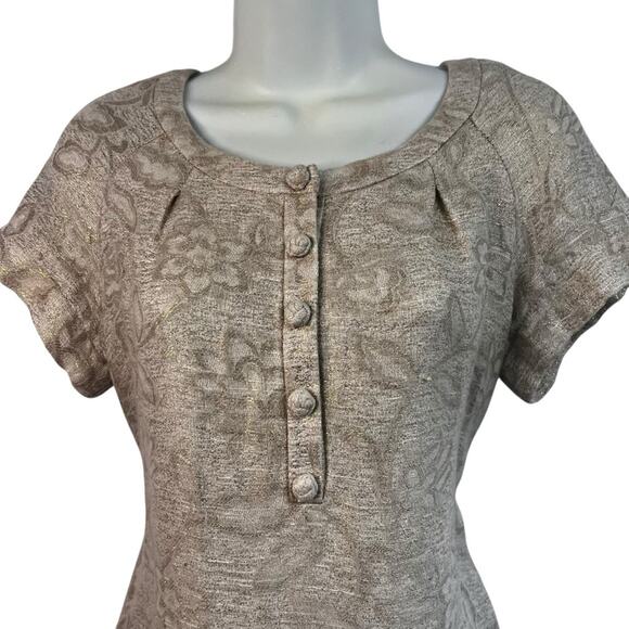 Mint by Jodi Arnold | Linen Blend Beige Metallic Floral Mini Shift Dress | Small - Picture 2 of 9